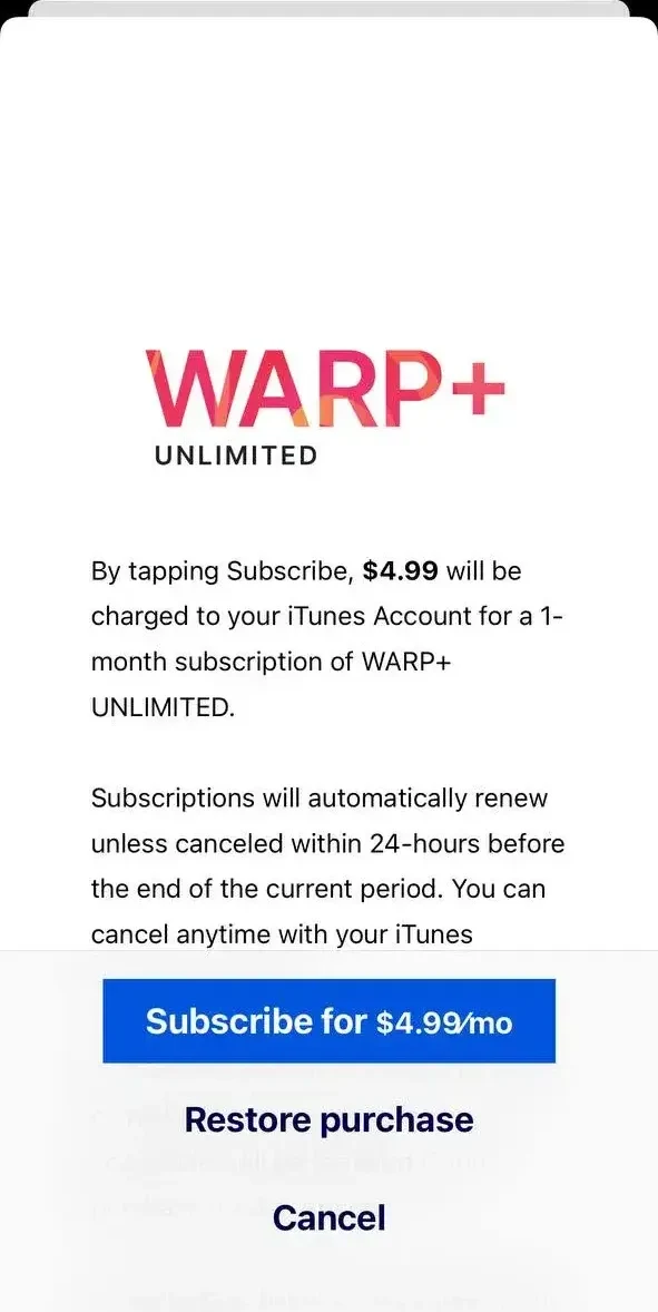 1.1.1.1 paywall screen
