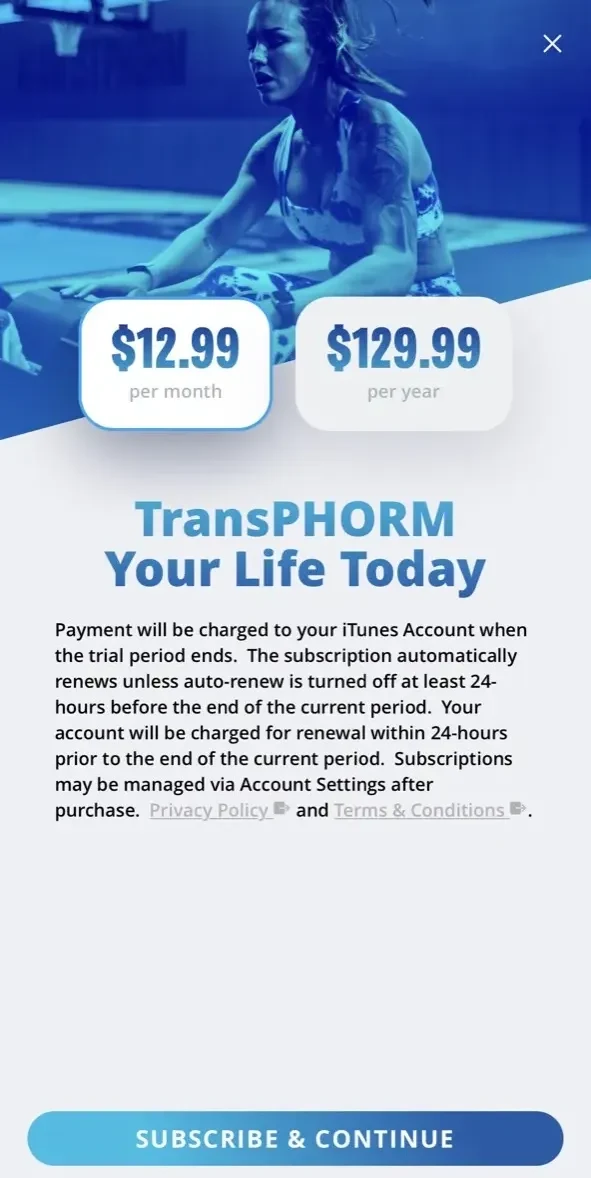 1st Phorm paywall screen