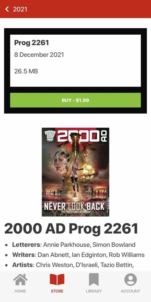 2000 AD Featuring Judge Dredd paywall screen