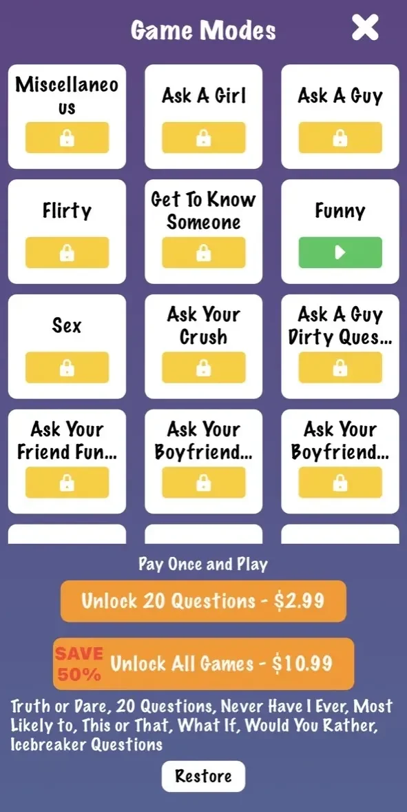 21 Questions paywall screen