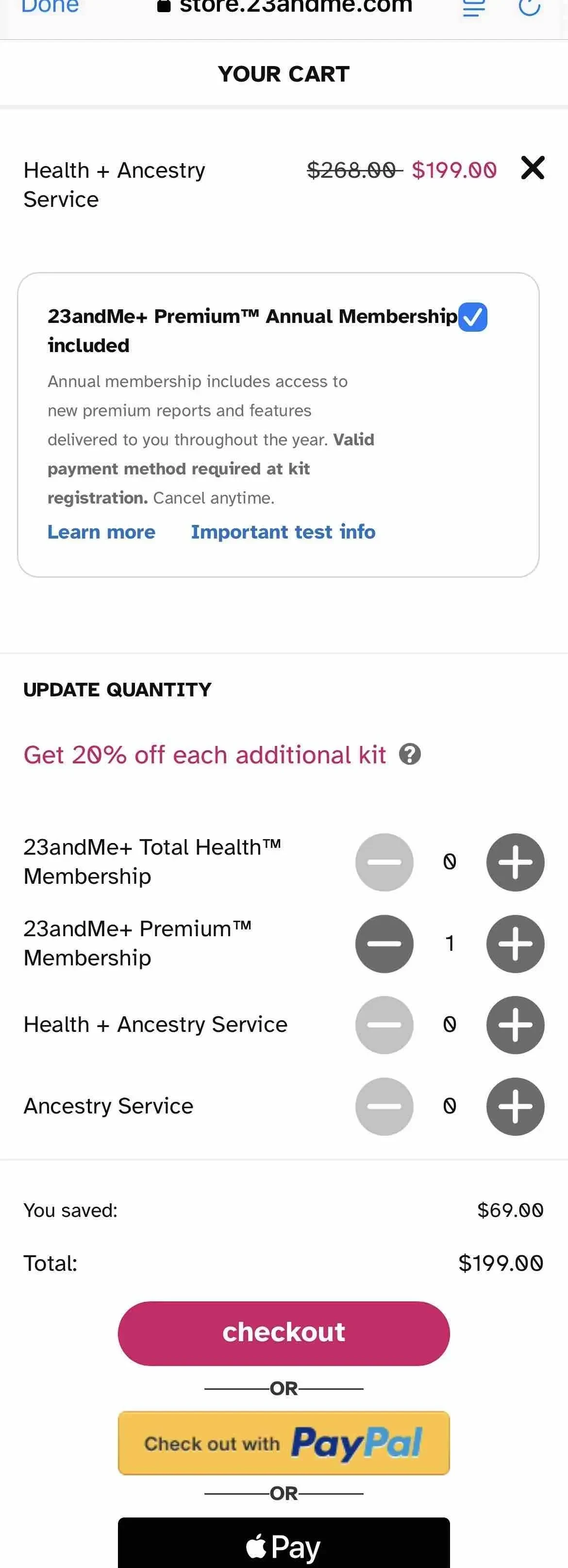 23andMe paywall screen