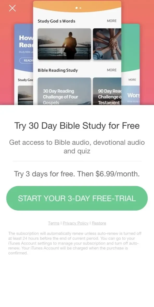 30 Day Bible paywall screen
