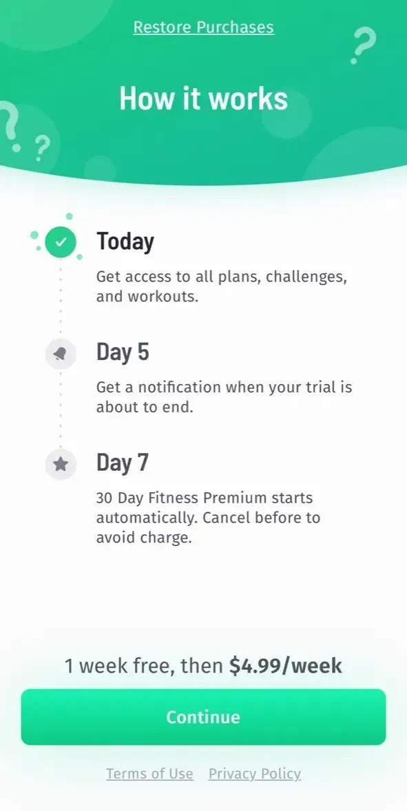 30 Day Fitness paywall screen
