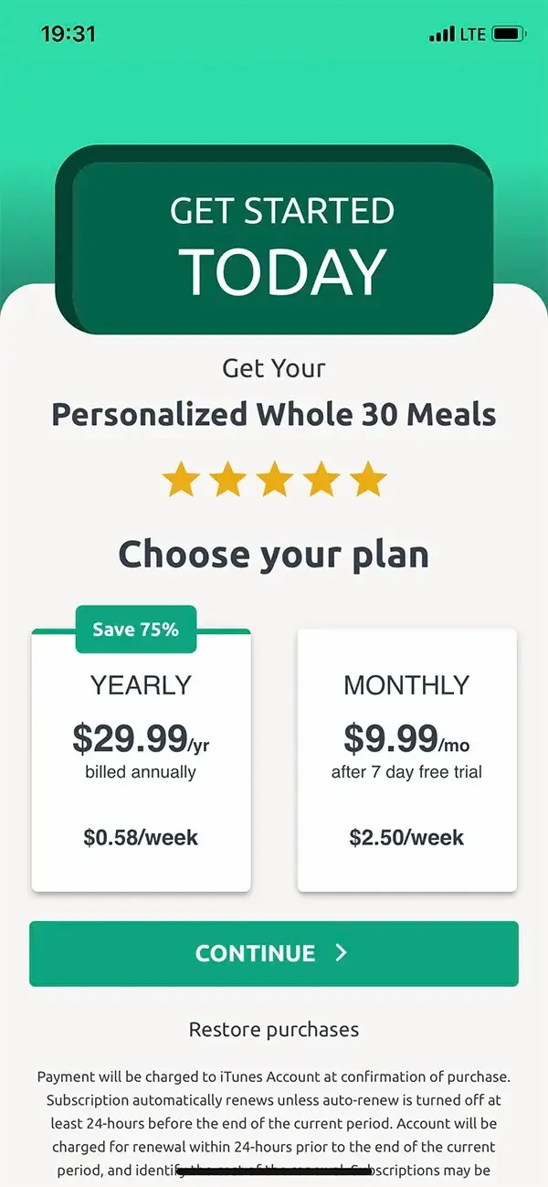 30 Day Whole Foods Meal paywall screen