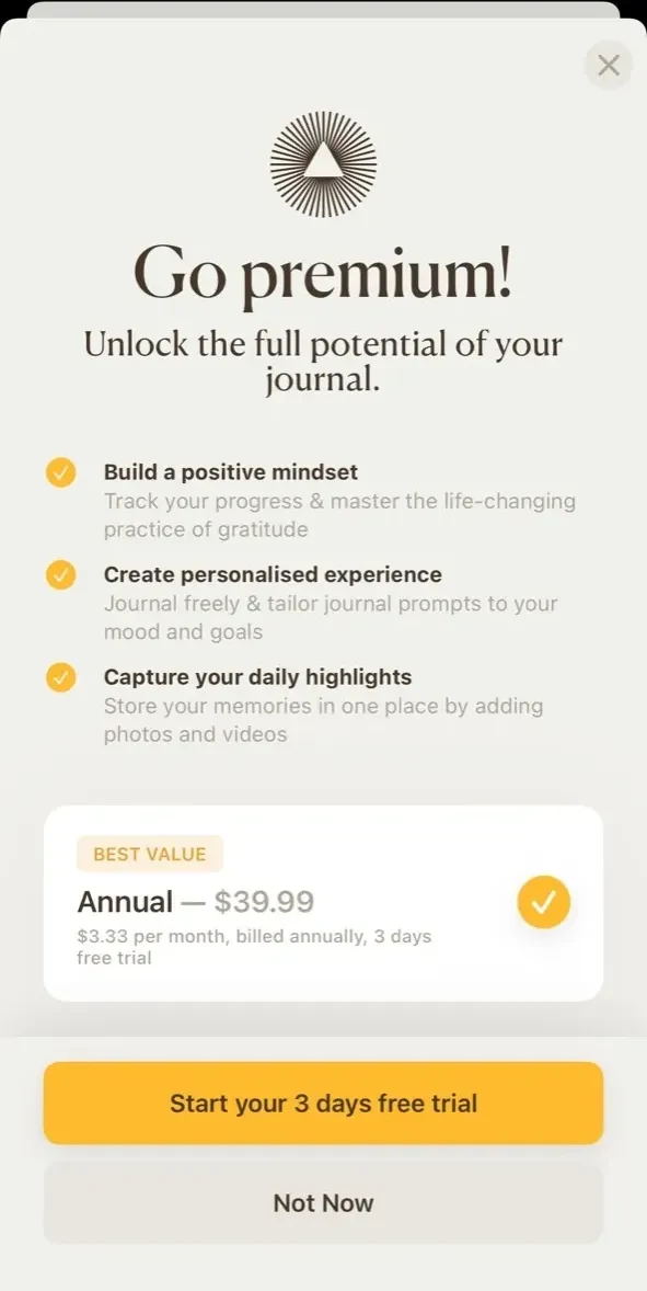 5 Minute Journal paywall screen