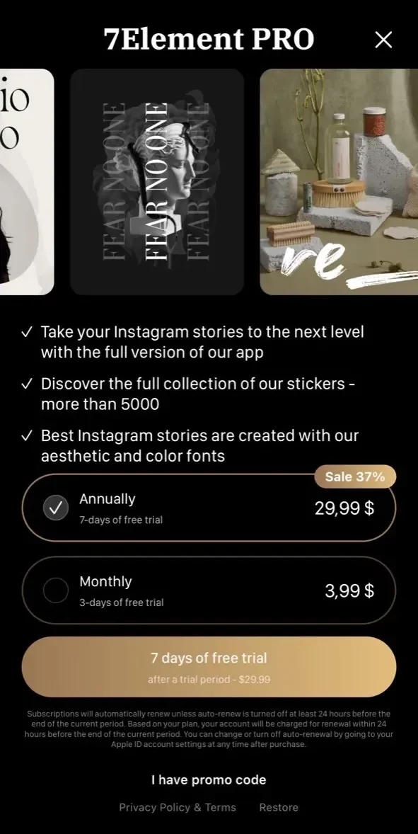 7Element paywall screen