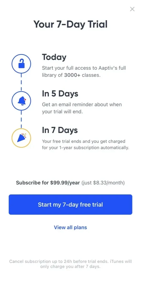 Aaptiv paywall screen
