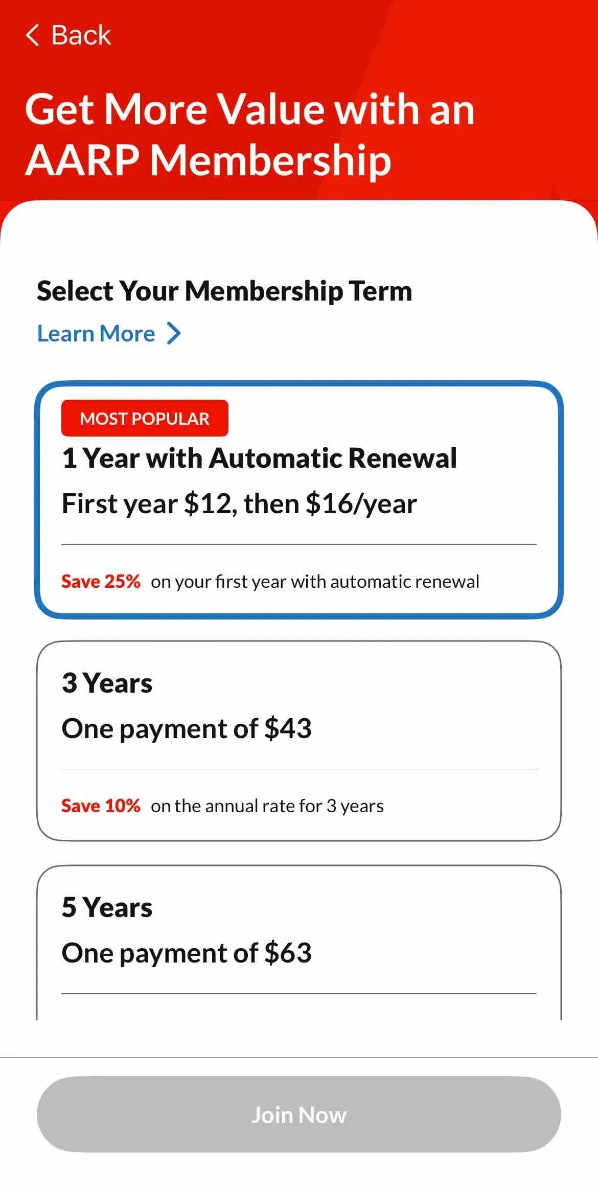 AARP Now paywall screen