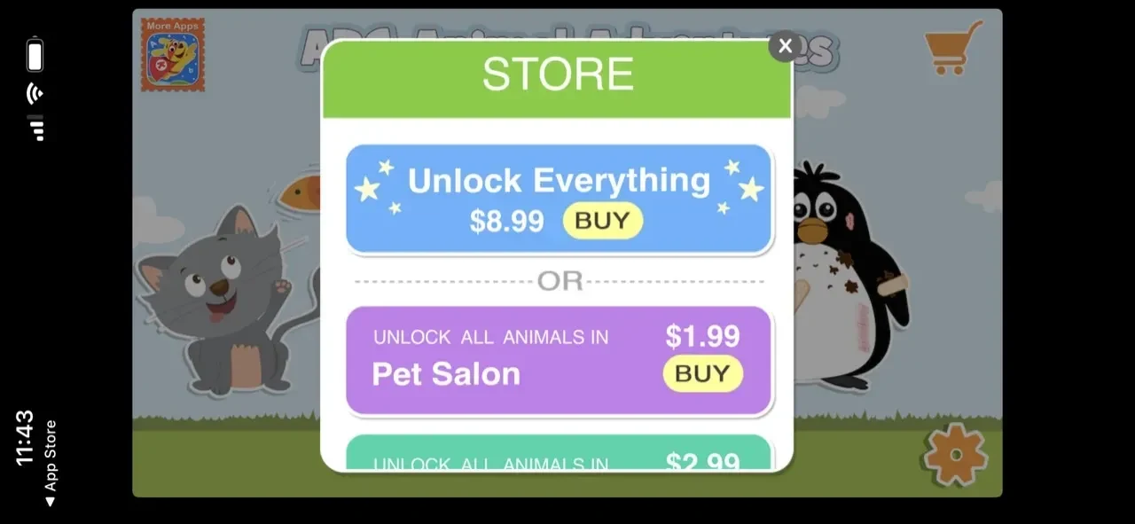 ABC Animal Games paywall screen