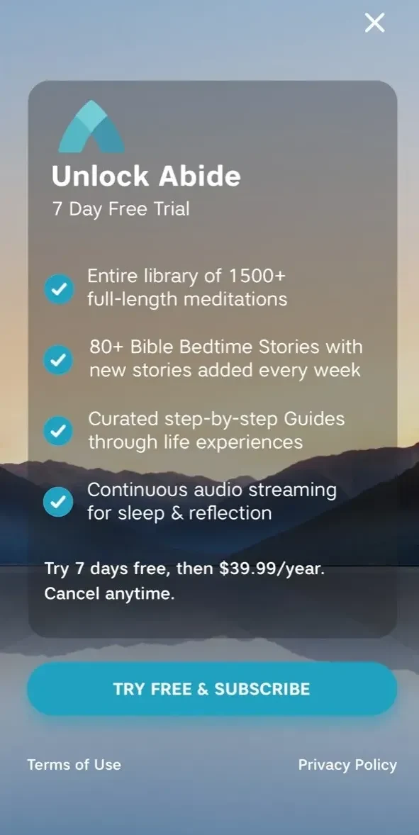Abide paywall screen