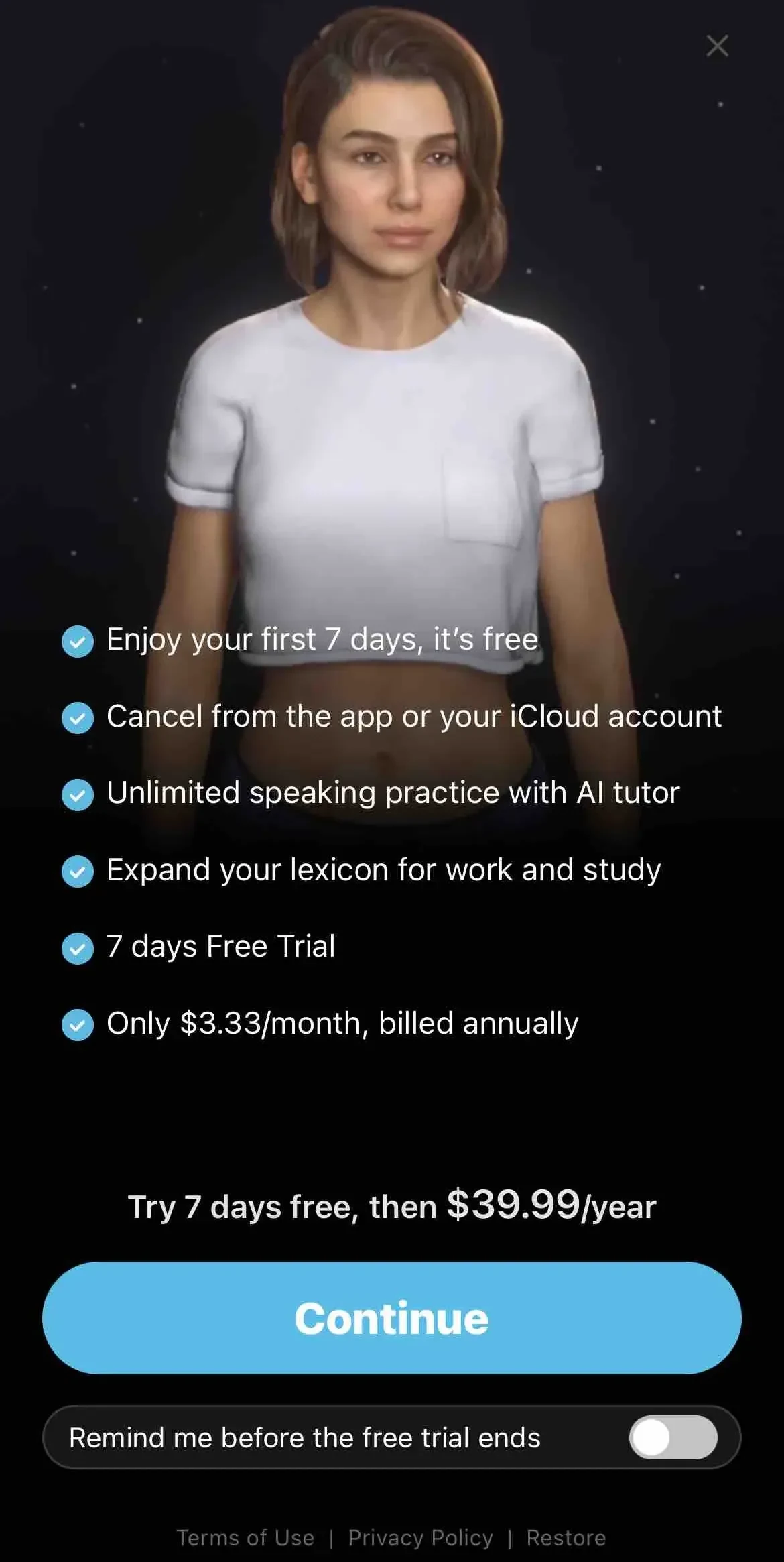 Hablo paywall screen