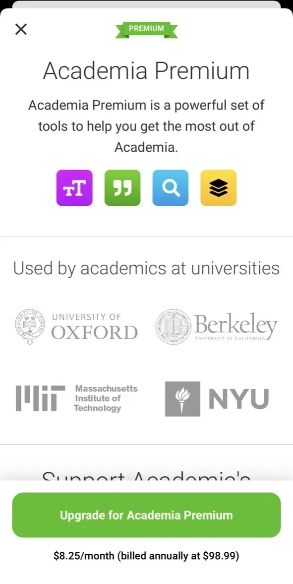 Academia paywall screen