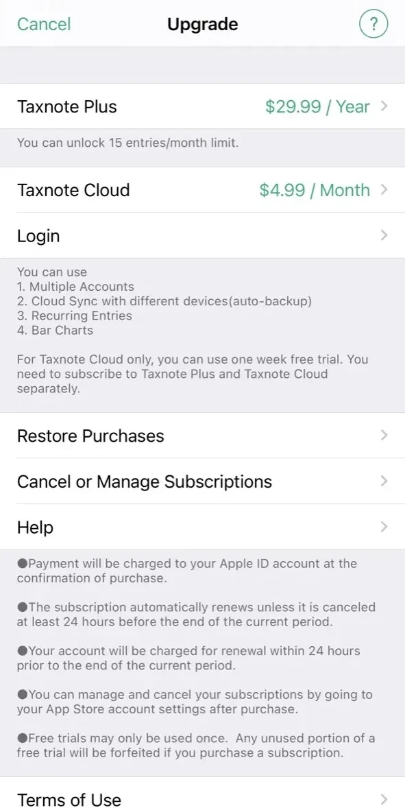 Accounting paywall screen