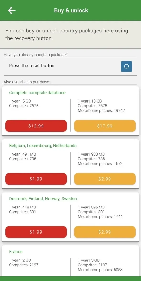 ACSI Campsites Europe paywall screen