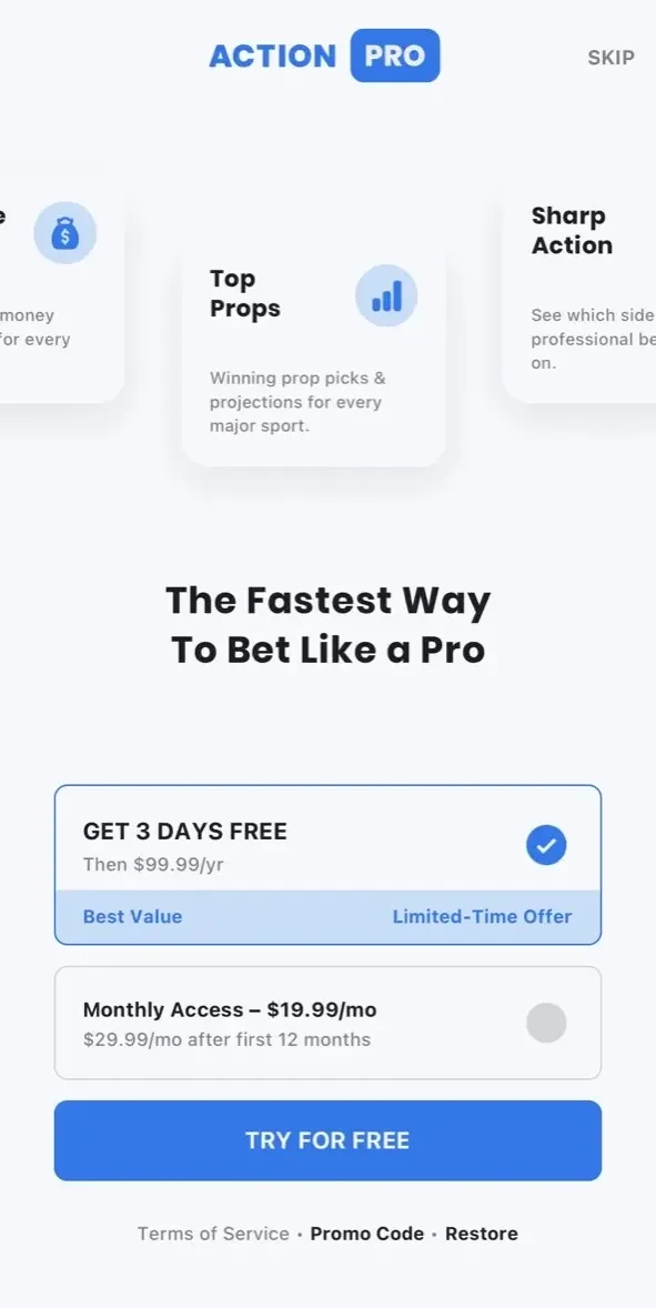 Action Network paywall screen