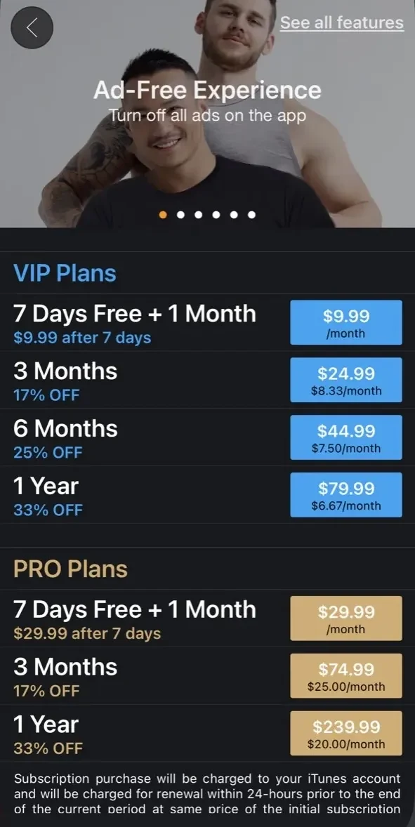 Adam4Adam Gay Dating Chat A4A paywall screen
