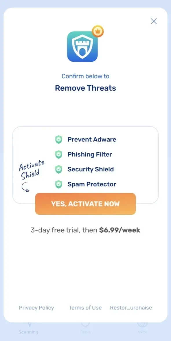 AdBlox VPN paywall screen