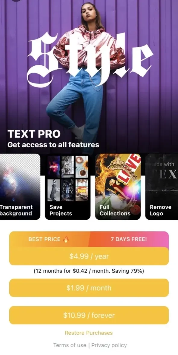 Text paywall screen