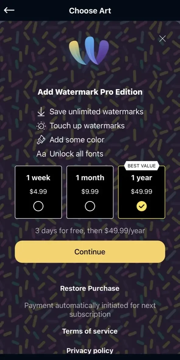 Add Watermark paywall screen