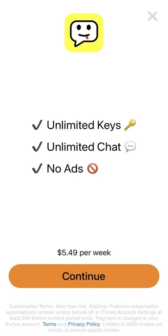 Addchat paywall screen