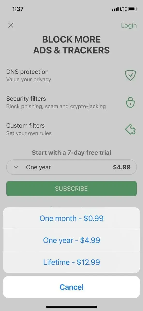AdGuard paywall screen