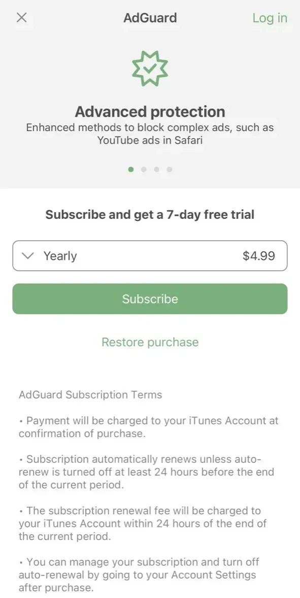AdGuard paywall screen
