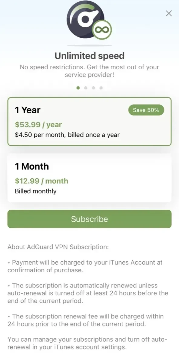 AdGuard VPN paywall screen
