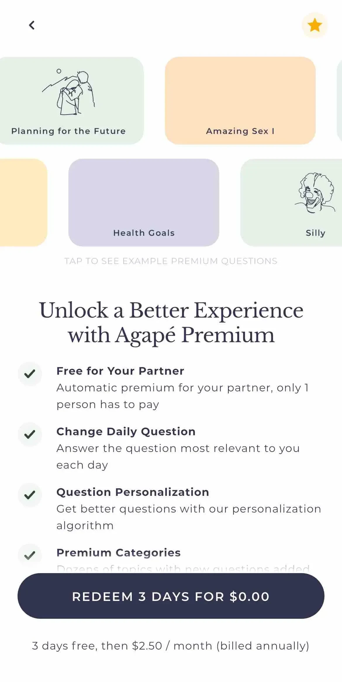 Agapé paywall screen
