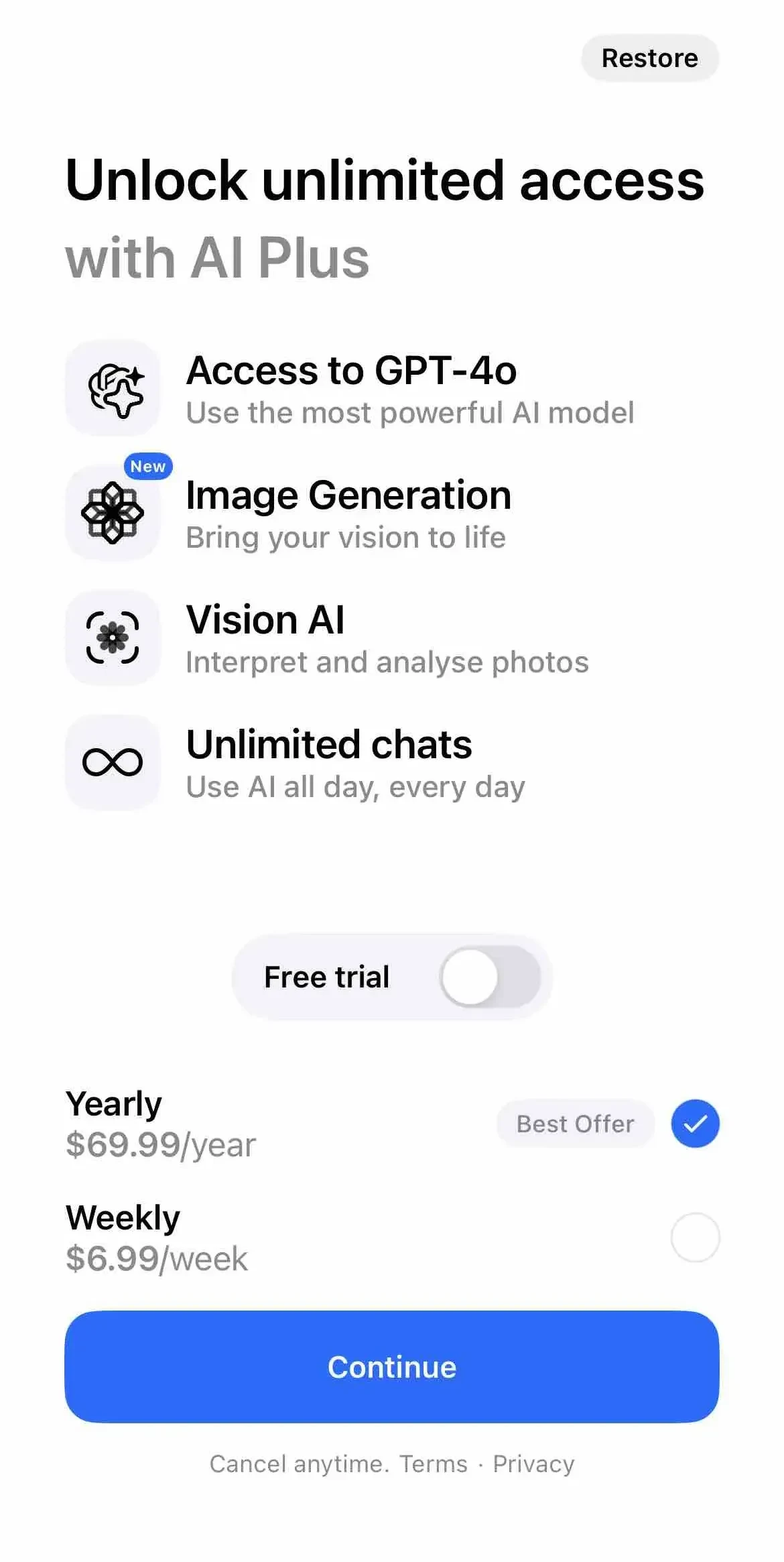 AI Chat paywall screen