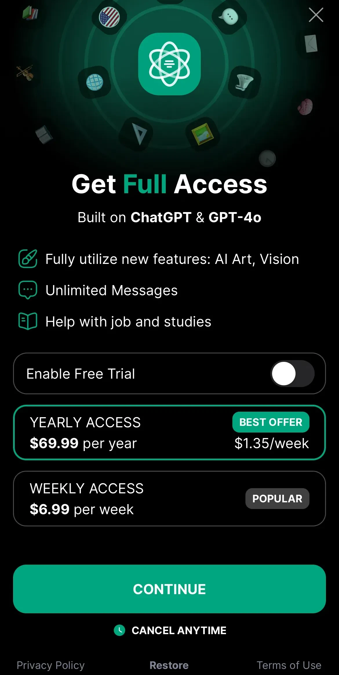 AI Chatbot paywall screen
