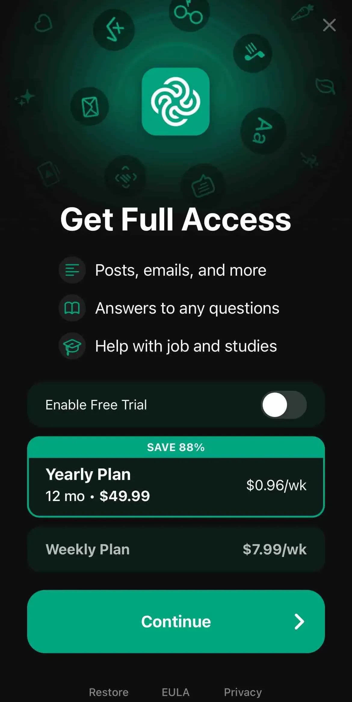 AI ChatBot Assistant paywall screen