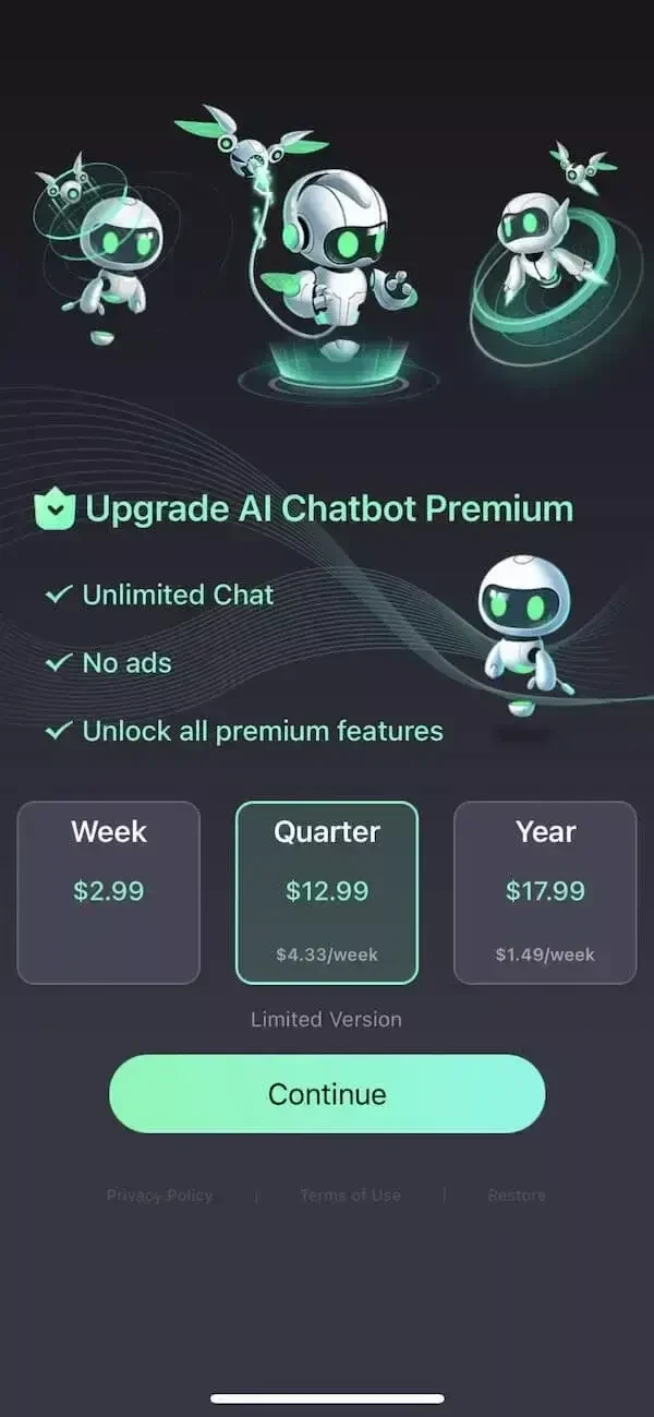 AI Chatbot paywall screen