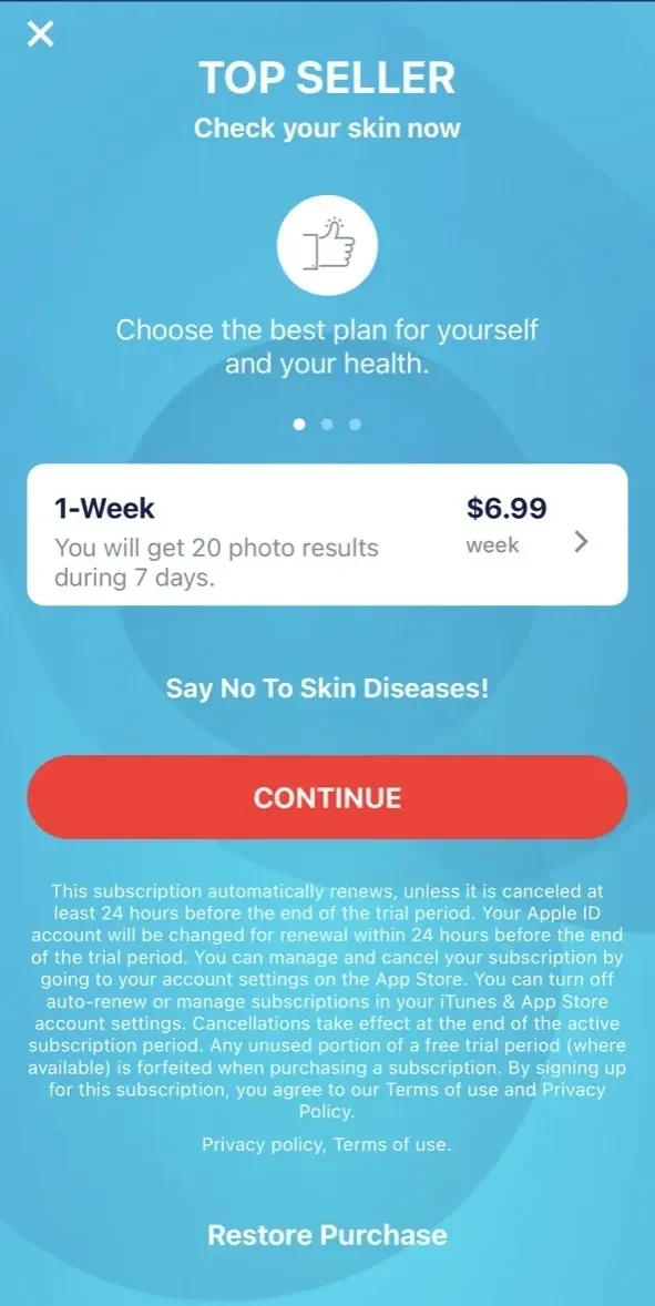 AI Dermatologist paywall screen
