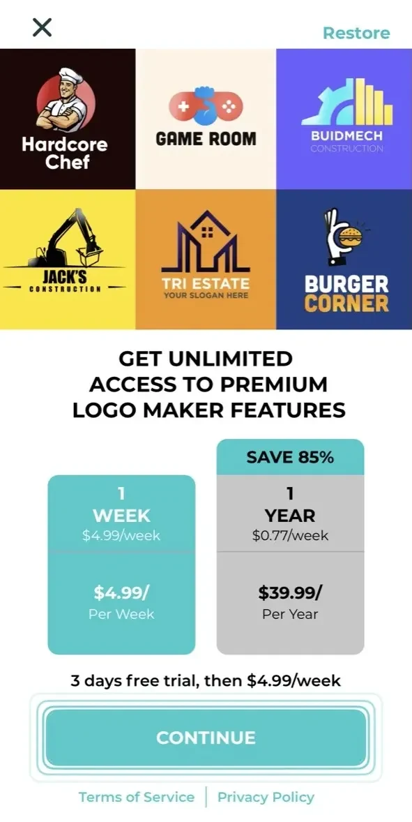 AI Logo Maker paywall screen