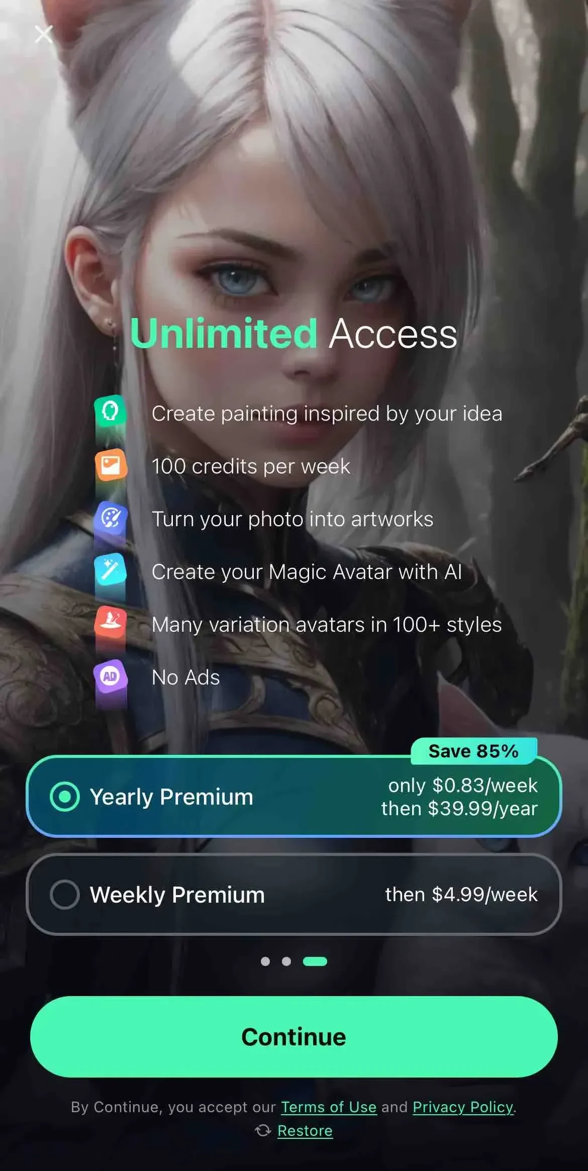 AI Painting paywall screen