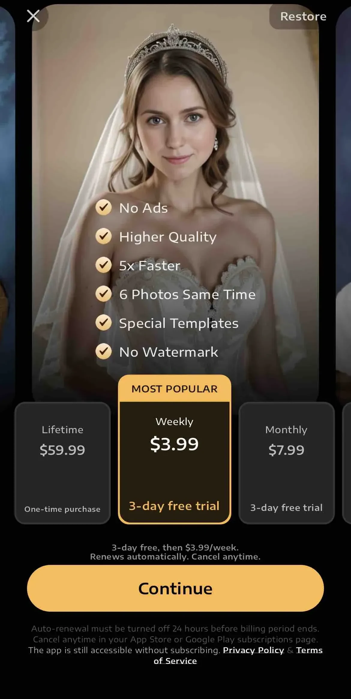 AI Hug & Photo Enhancer paywall screen