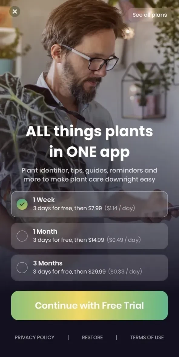 PLNT paywall screen