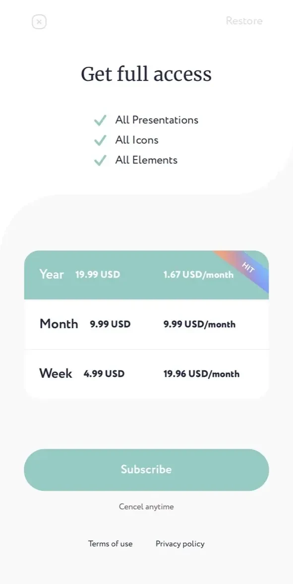 AI Slides Presentation Chatbot paywall screen