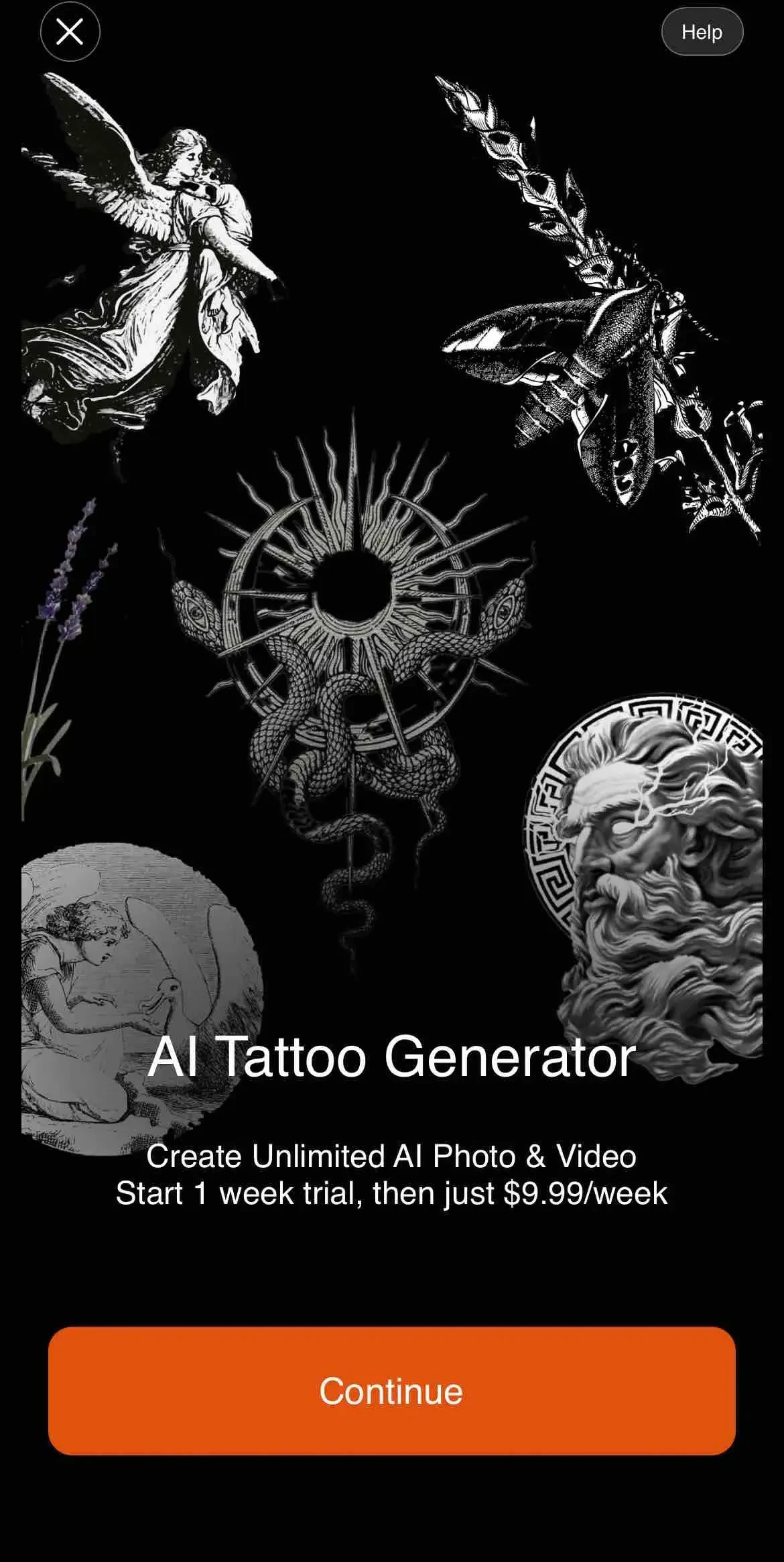 AI Tattoo Generator paywall screen