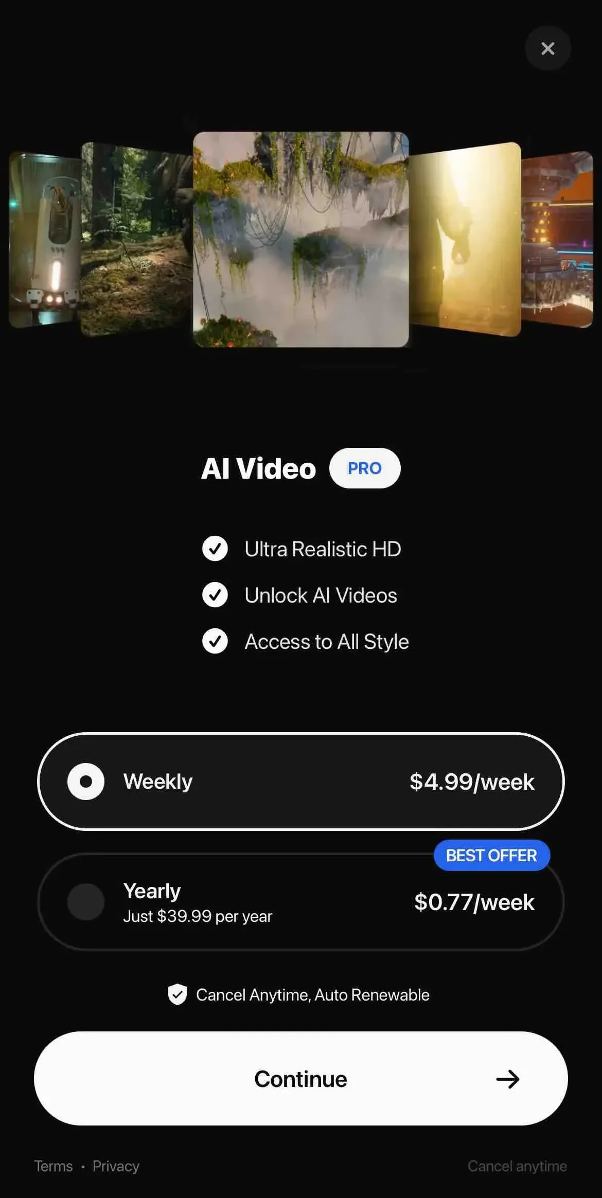 AI Video paywall screen