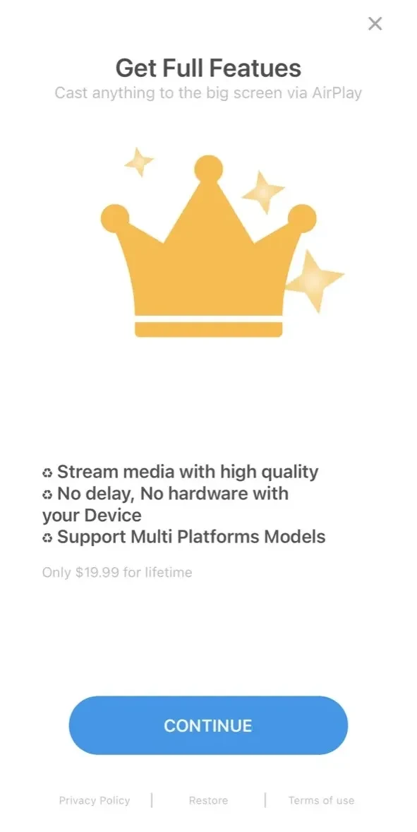 AirPlay Cast paywall screen