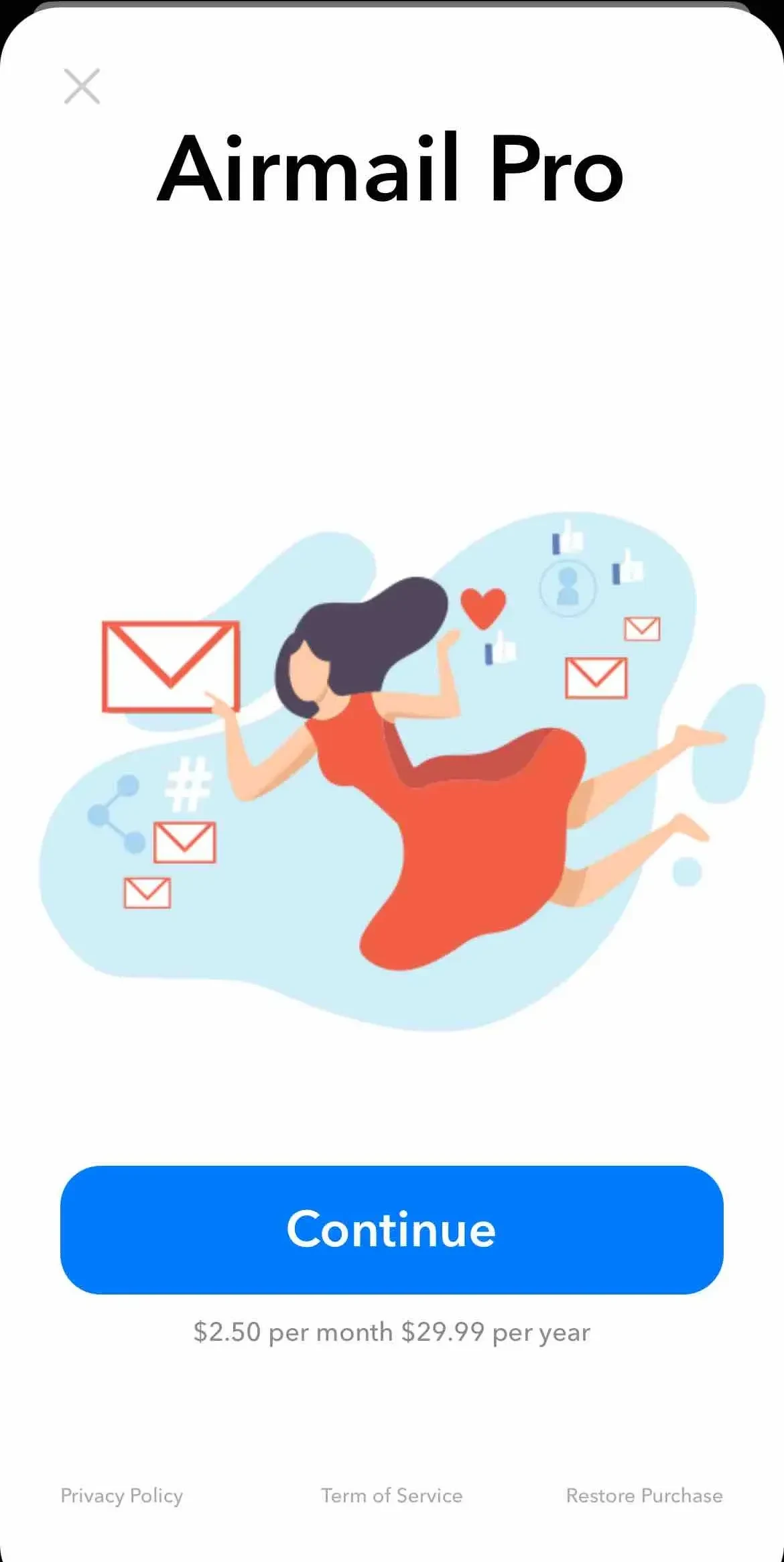 Airmail paywall screen