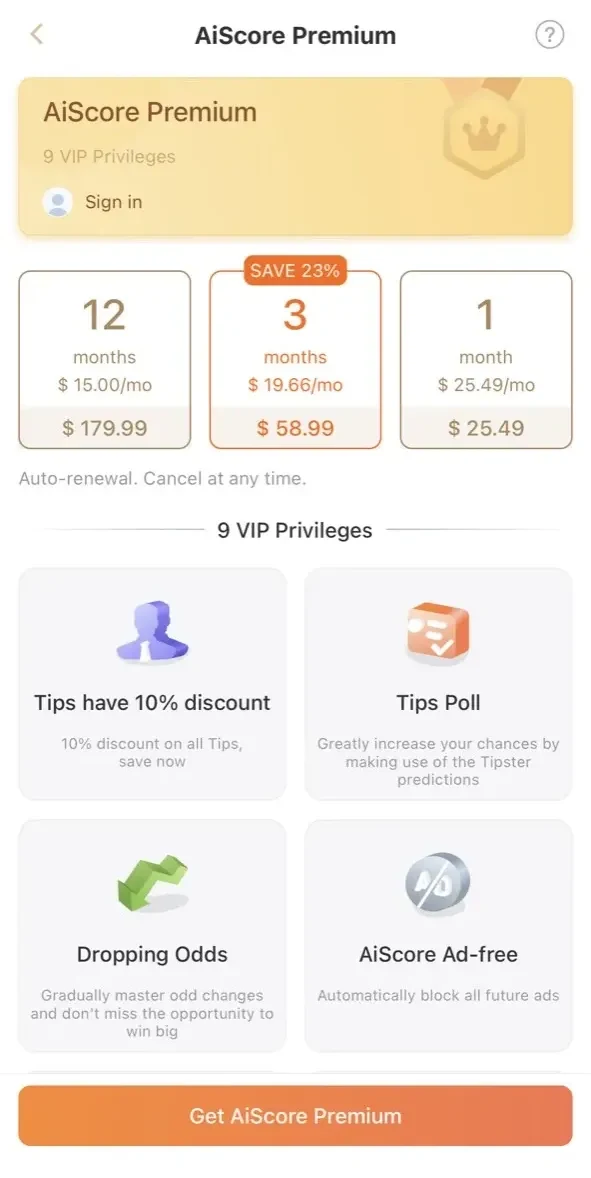 AiScore paywall screen