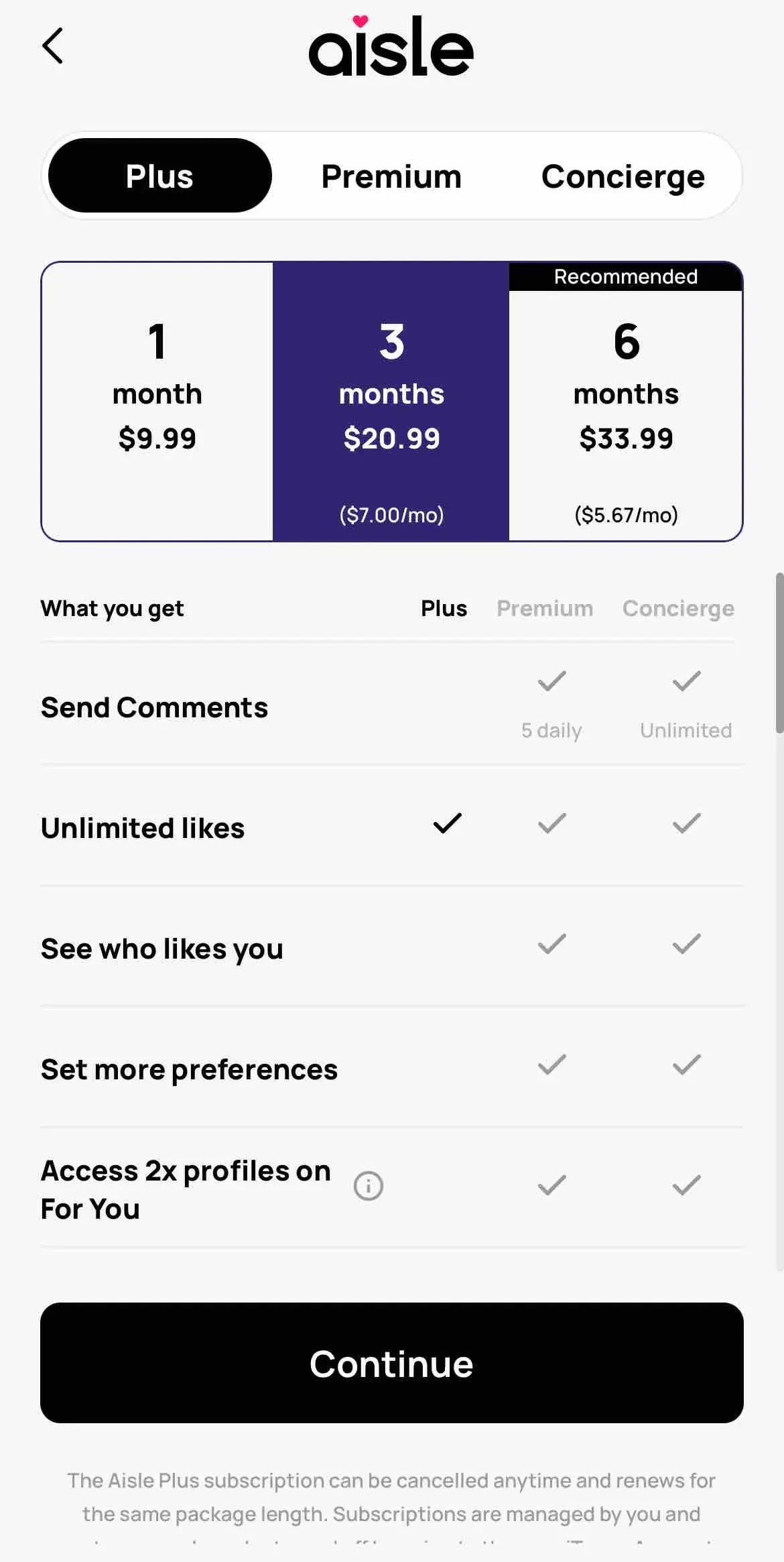 Aisle paywall screen