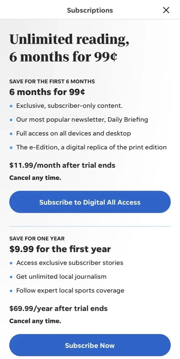 Akron Beacon Journal Now paywall screen
