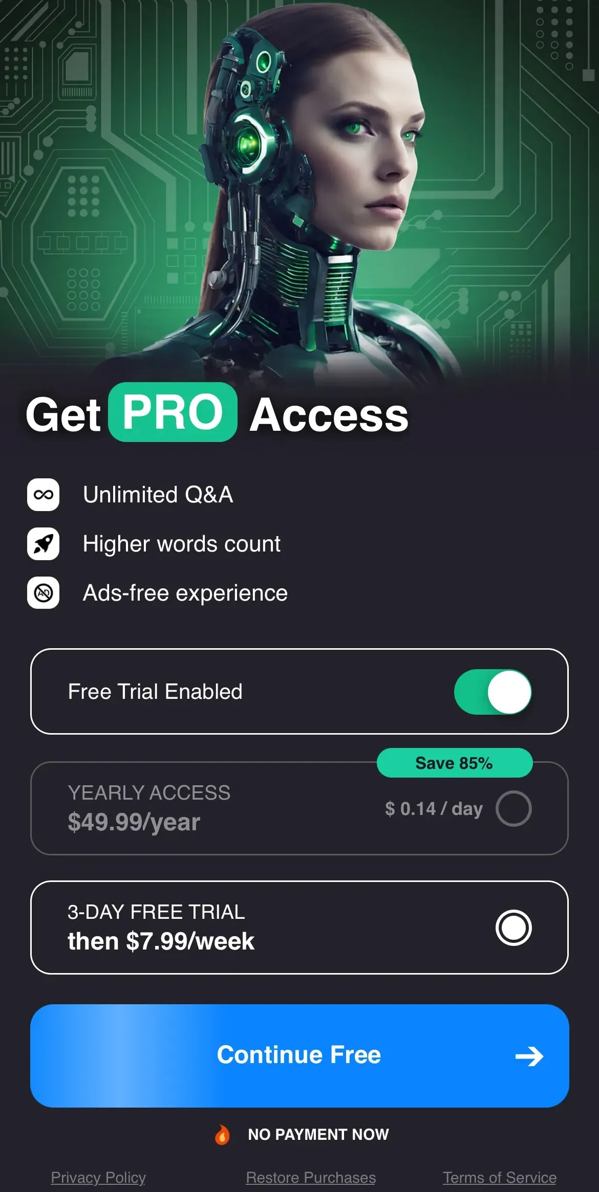 Al Chat paywall screen