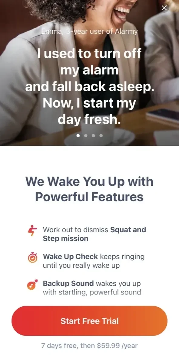 Alarmy paywall screen