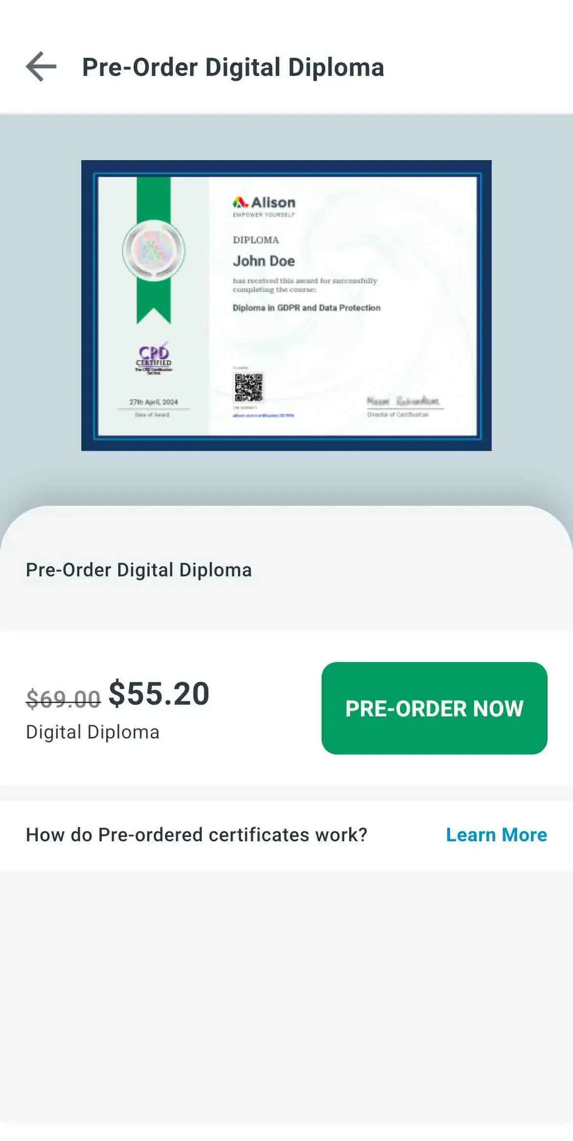 Alison paywall screen
