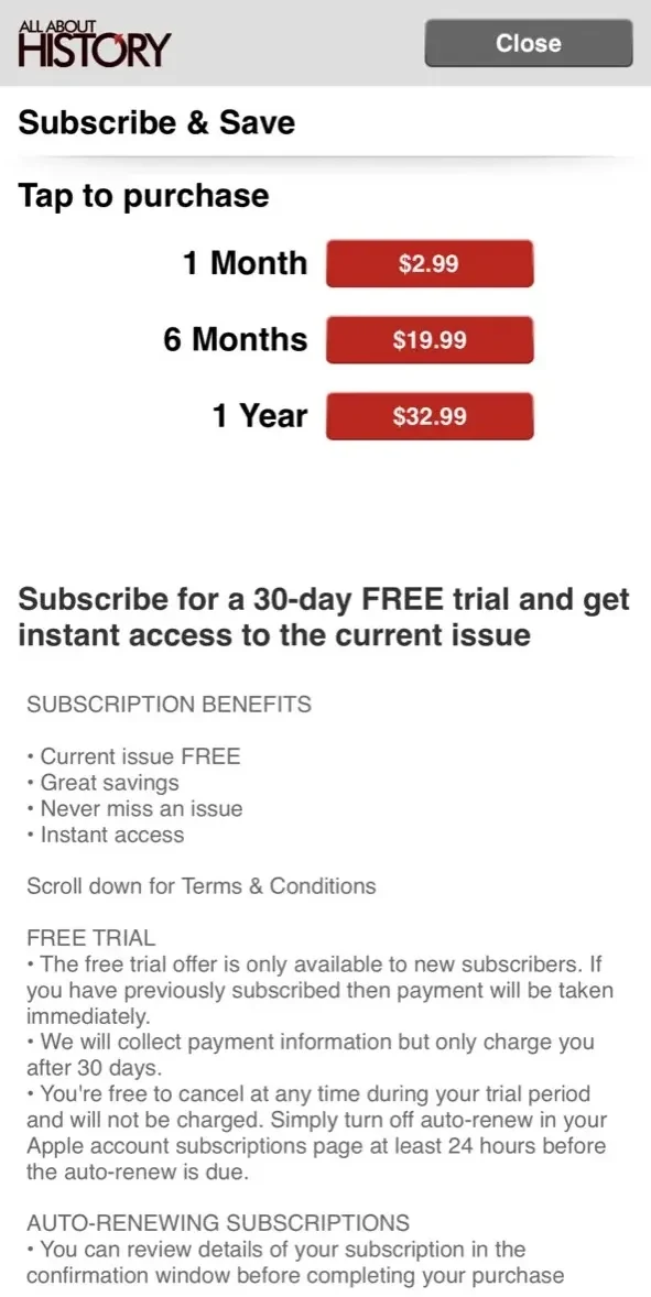 All About History Magazine paywall screen