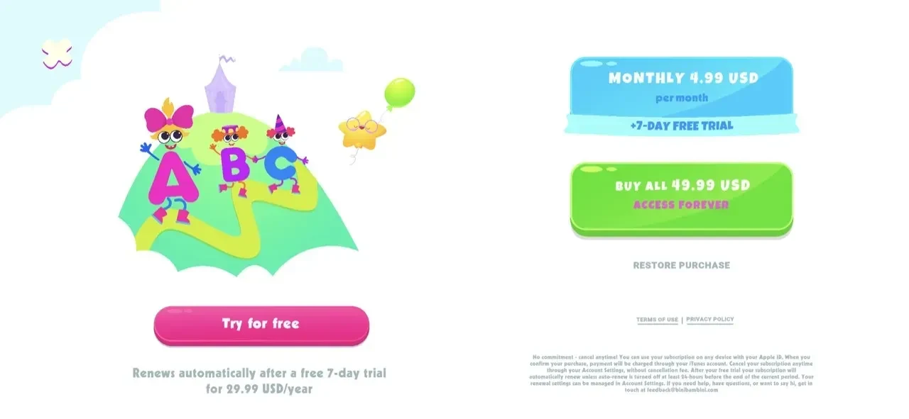 Alphabet ABC Letter Kids Games paywall screen
